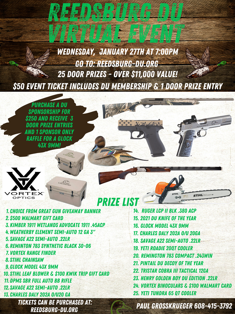 Reedsburg Virtual Event 25 Door Prizes Wed Jan 27 21