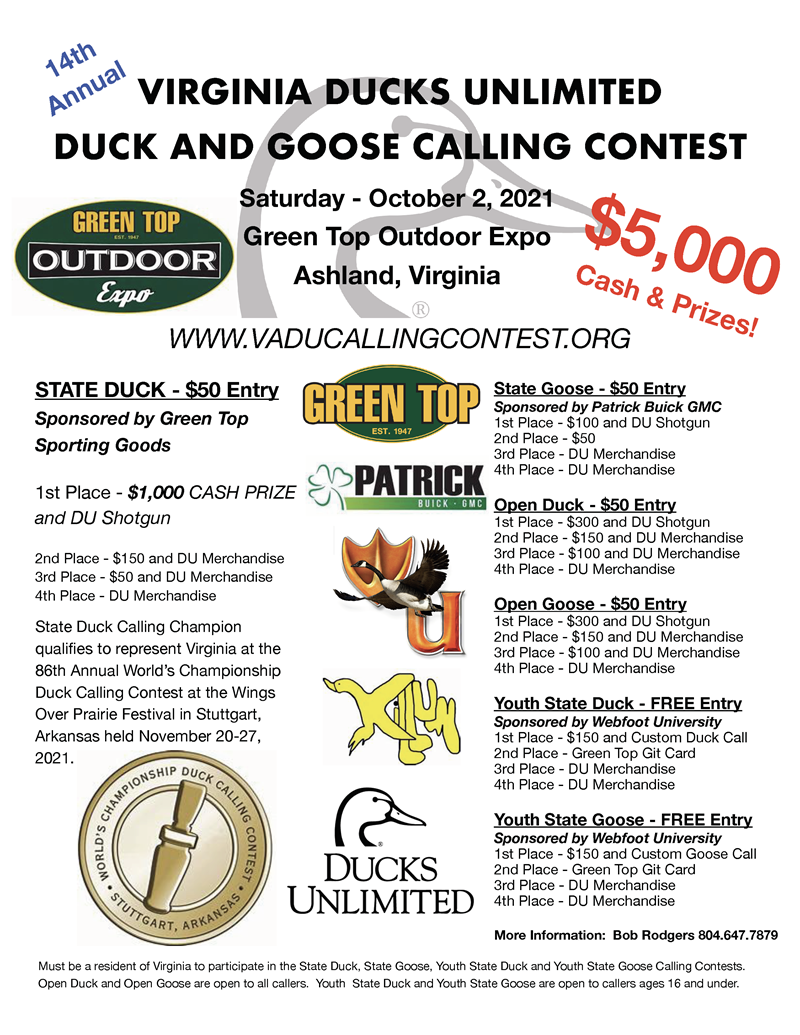 VADU 13th Annual Duck & Goose Calling Sat, Oct 2, 2021