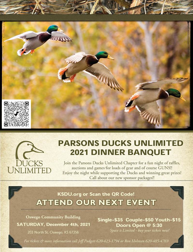 Parsons Ducks Unlimited Dinner Sat, Dec 4, 2021