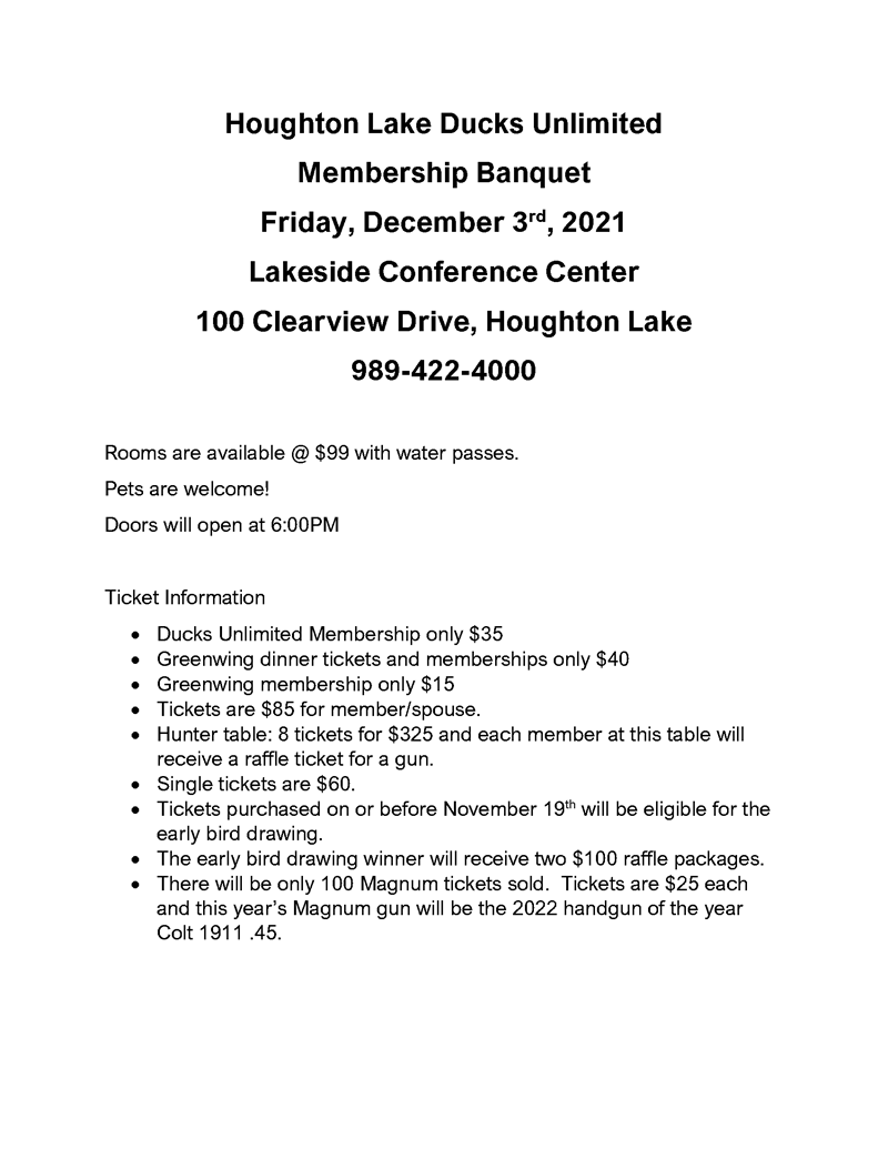 Houghton Lake Annual Dinner Fri, Dec 3, 2021