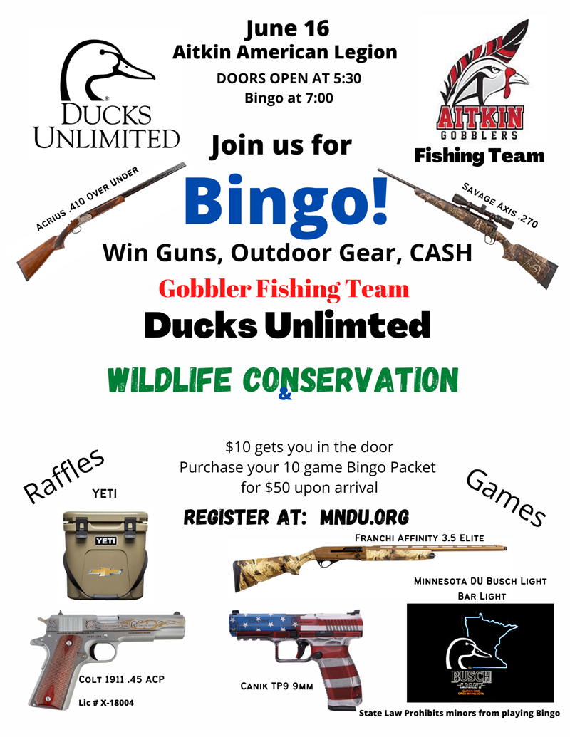 Ducks Unlimited Ducks Unlimited Bingo With the Aitkin Anglers