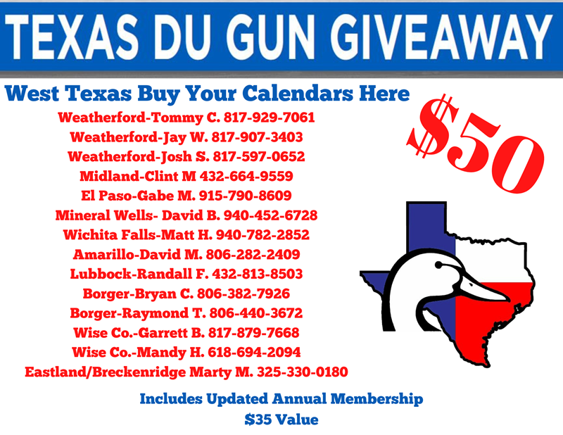 2023 Texas DU Gun Giveaway CalendarsWest Sat, Dec 10, 2022