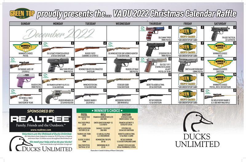 Ducks Unlimited Ducks Unlimited VADU December 2022 Raffle Calendar 