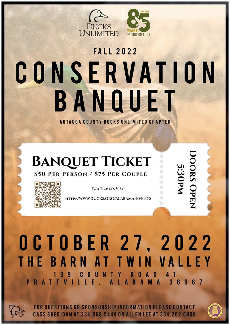 Autauga County Ducks Unlimited Dinner Thu, Oct 27, 2022