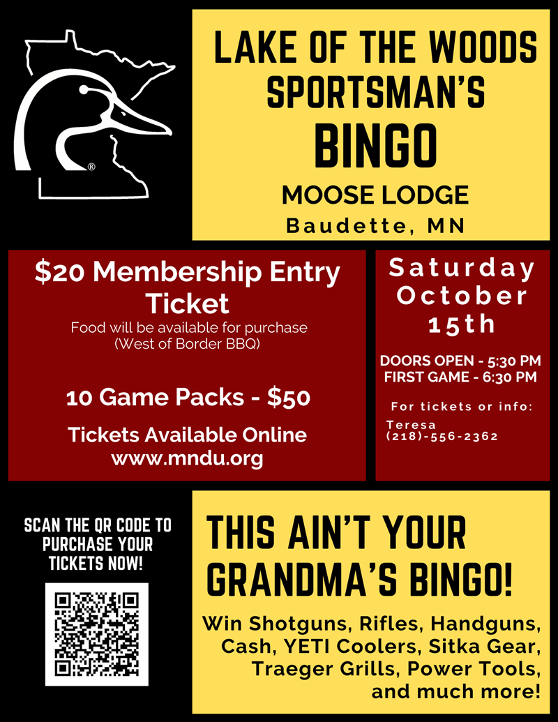 Lake of The Woods DU Sportsman's Bingo Sat, Oct 15, 2022