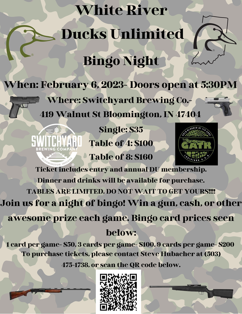 White River Ducks Unlimited Bingo Night-: Mon, Feb 6, 2023