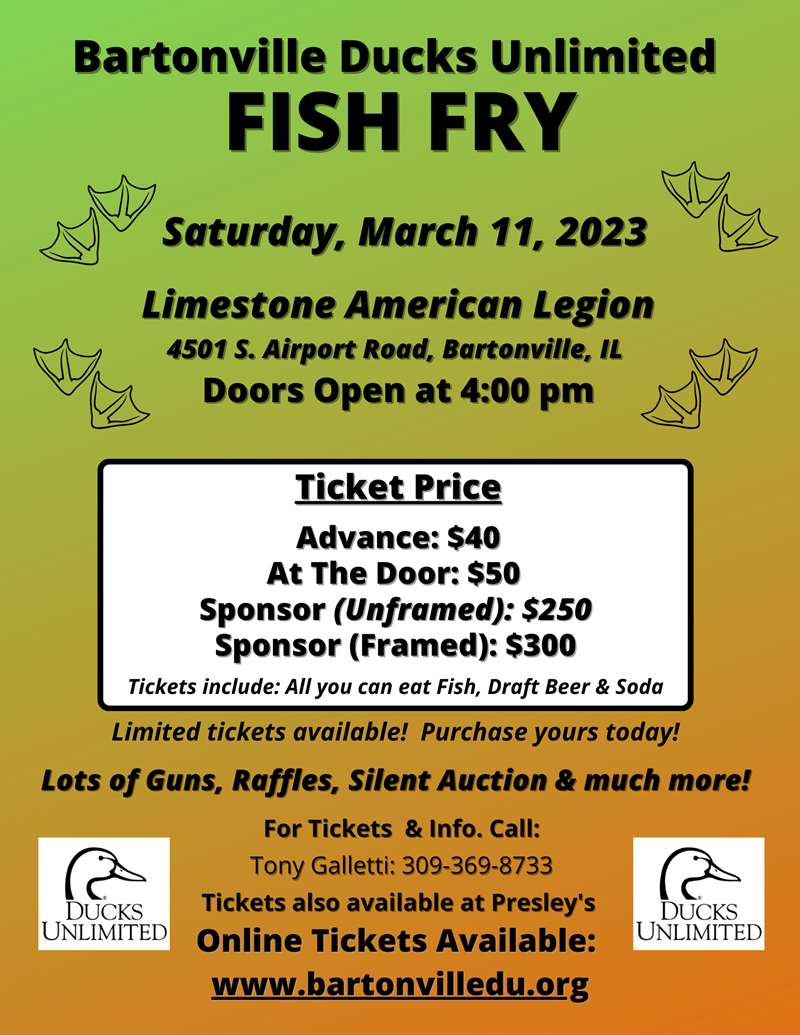 Bartonville Annual Fish Fry: Sat, Mar 11, 2023