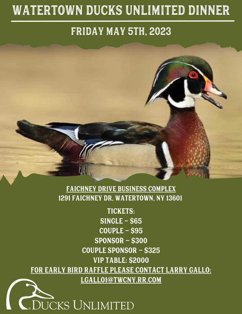 Watertown Ducks Unlimited Dinner Fri, May 5, 2023