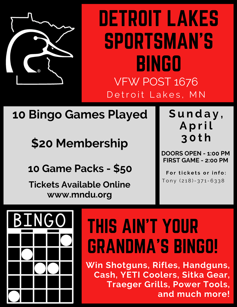 Detroit Lakes Sportsman's Bingo: Sun, Apr 30, 2023