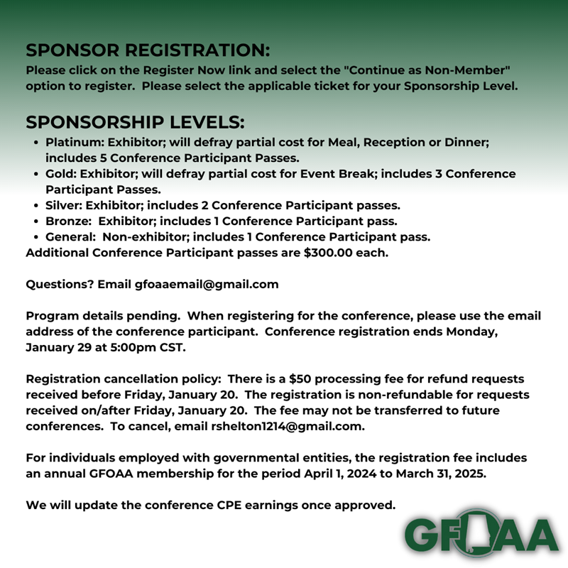 GFOAA Meeting/Event Information