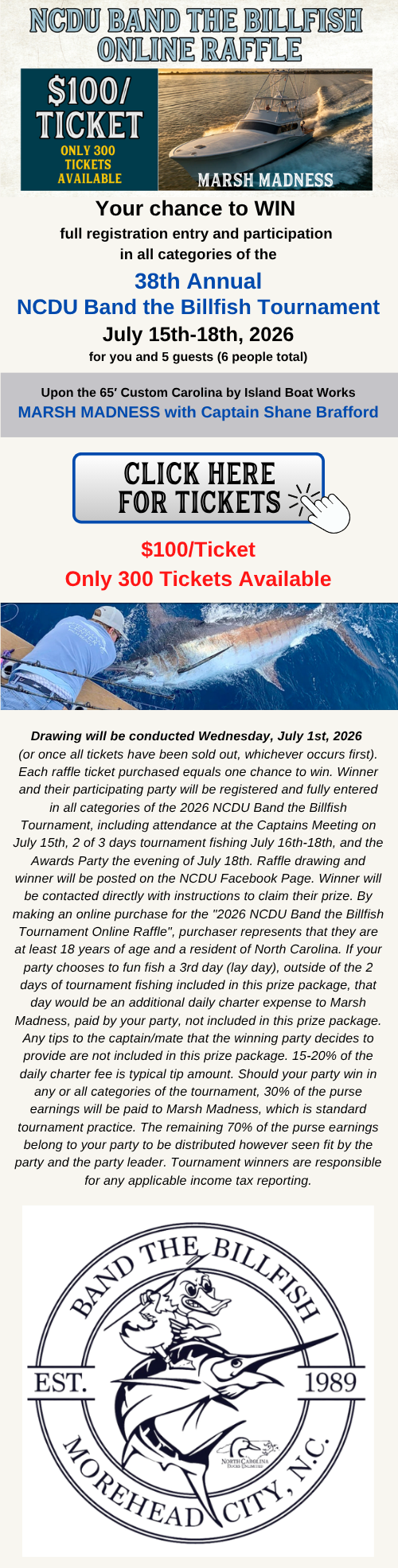 2026 NCDU Band the Billfish Online Raffle