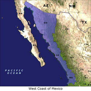 West Coast of Mexico map