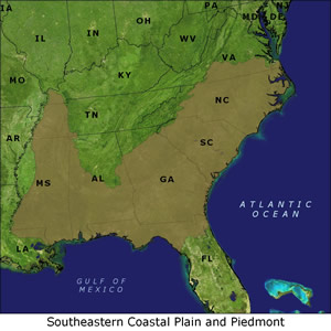 Southeastern Coastal Plain and Piedmont map